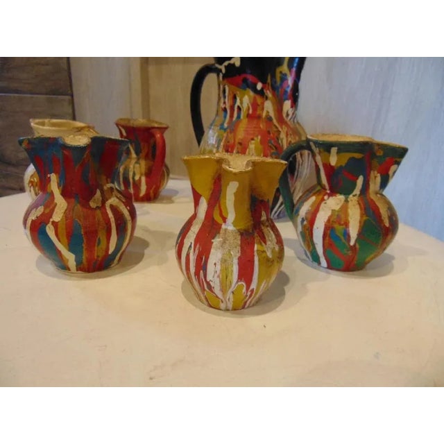 Hutsul jug with cups, art deco, vintage from the 1940s. Dimensions: taller vase - height 17.5 cm, width 11 cm, smaller...
