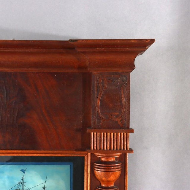 Traditional Early 19th Century Sheraton Mahogany Wall Mirror With Eglomise Panel of Red Jacke For Sale - Image 3 of 11