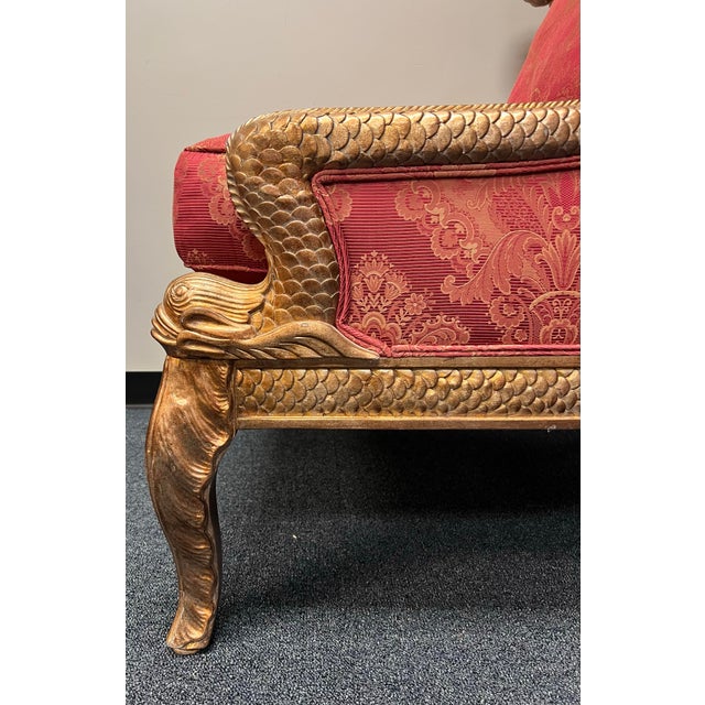 Red Erwin Lambeth French Empire Style Carved Giltwood Bergere Chair For Sale - Image 8 of 12