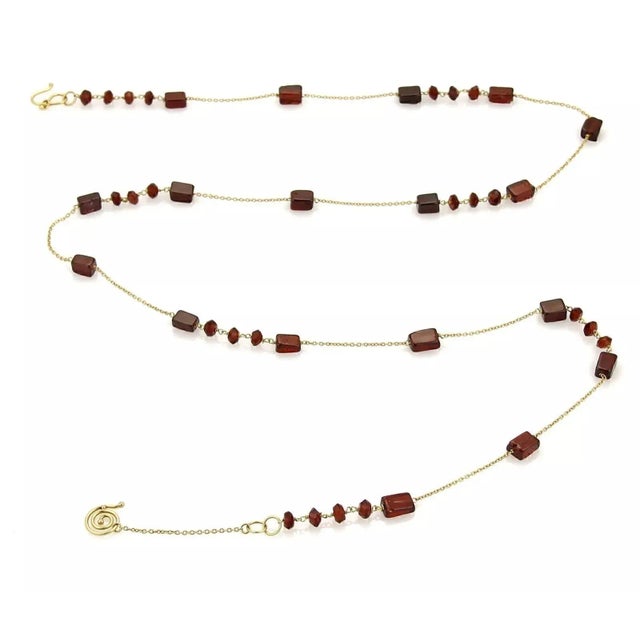 Metal Garnet 18k Yellow Gold Long Chain Necklace 28" For Sale - Image 7 of 10