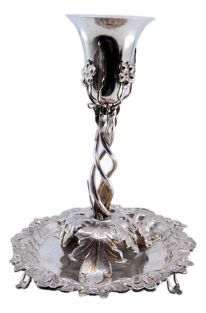 Silver Toothpick Holder with Climbing Vine Chalice on Raised Base with Feet