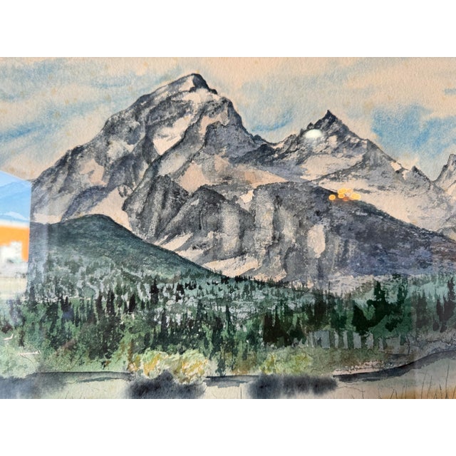 1980's Sheila W. Langlois " Shadows on the Tetons " Watercolor Landscape Painting, Framed For Sale - Image 9 of 12