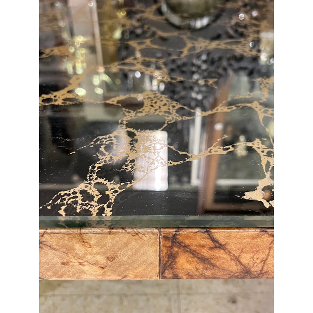 Mid 20th Century Mid-Century Modern Bronze Gilt Glass and Lacquered Goatskin Coffee Table For Sale - Image 5 of 11