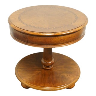 Bernhardt Furniture Contemporary Mediterranean 28" Round Accent End Table W. Bookmatched Top 592-121 For Sale