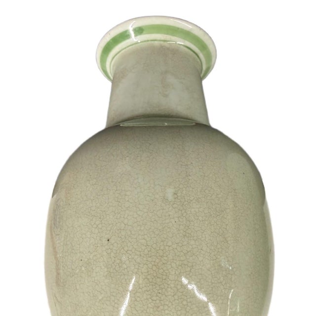 Late 20th Century Vintage Chinoiserie Monochrome Celadon Ceramic Baluster Vases - Pair For Sale - Image 5 of 7