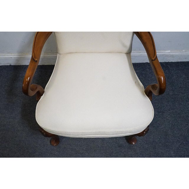 White High End Vintage Solid Cherry Traditional Georgian White Upholstered High Back Dining Arm Chair For Sale - Image 8 of 9