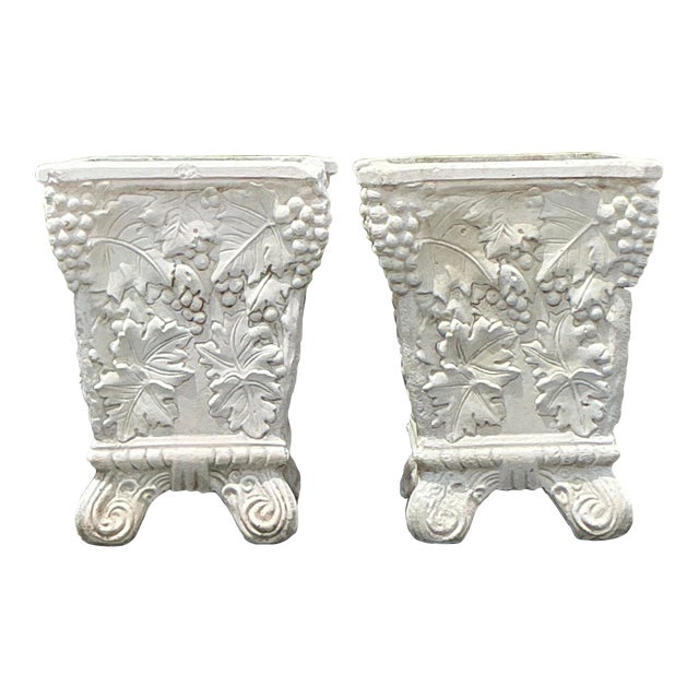 Vintage Boho Cast Concrete Grape Vine Planter - a Pair For Sale
