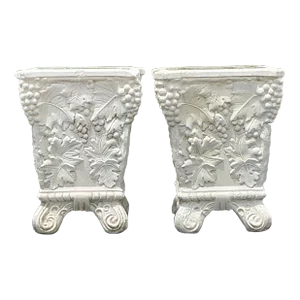 Vintage Boho Cast Concrete Grape Vine Planter - a Pair