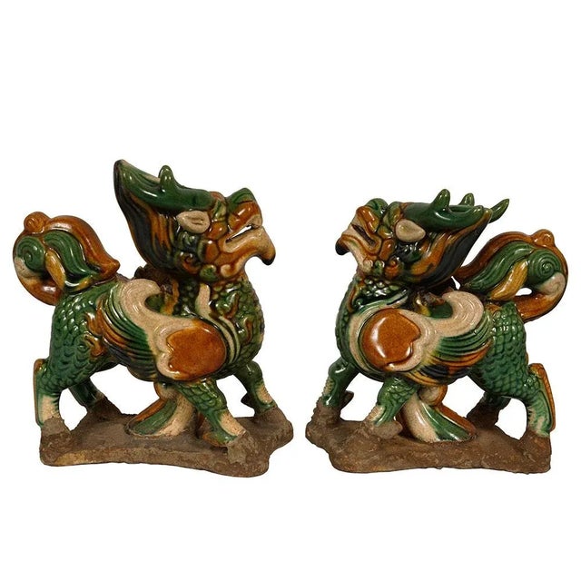 Chinese Vintage Chinese Ceramic Glaze KiLim Statuary - a Pair For Sale - Image 3 of 9