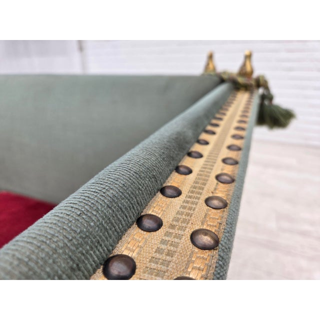 Mid-Century Modern Danish 2-Seater Drop Arm Spanish Sofa in Green and Red Velour, 1970s For Sale - Image 3 of 18