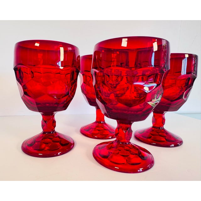 Mid-Century Modern Vintage 1960s Red Cubist Glass Water Stems, Set of 4 For Sale - Image 3 of 9