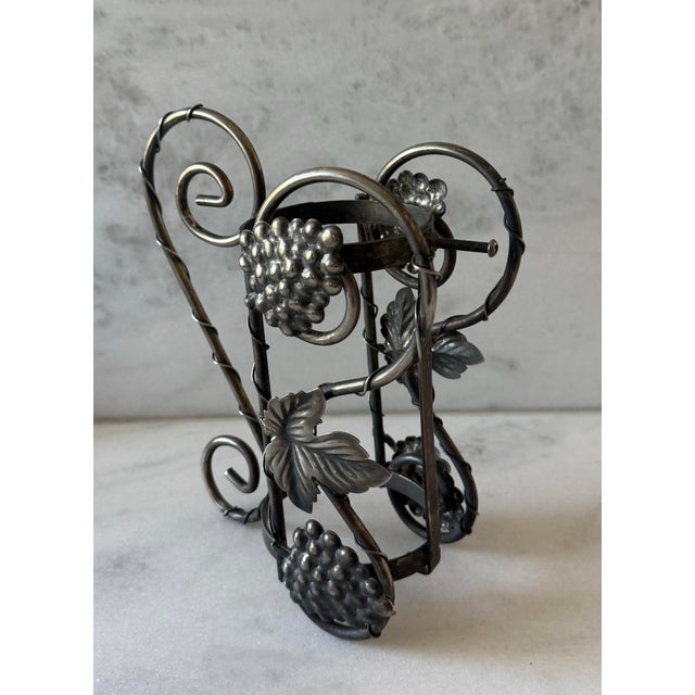 Vintage Metal Wine Bottle Rack With Grape Leaf Design For Sale - Image 9 of 12