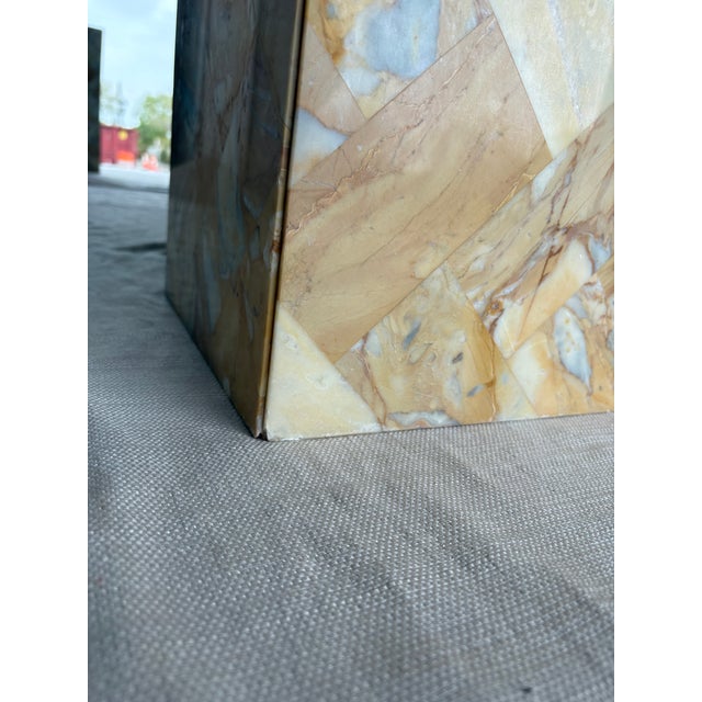 Antique Golden Stone Mosaic Pedestal With Geometric Inlay For Sale - Image 10 of 10