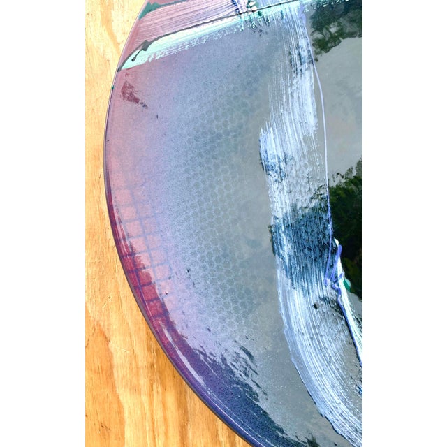 Black Vintage Postmodern Signed Glazed Ceramic Hand Painted Plate For Sale - Image 8 of 10