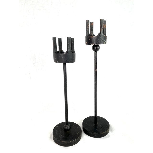 Gothic Modern Gothic Medieval Cast Iron Candle Holders - Pair of 2 For Sale - Image 3 of 13