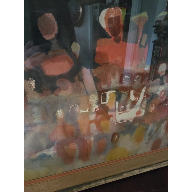 Baby Blue Vintage Mid Century Modern Watercolor Painting Impressionist For Sale - Image 8 of 12