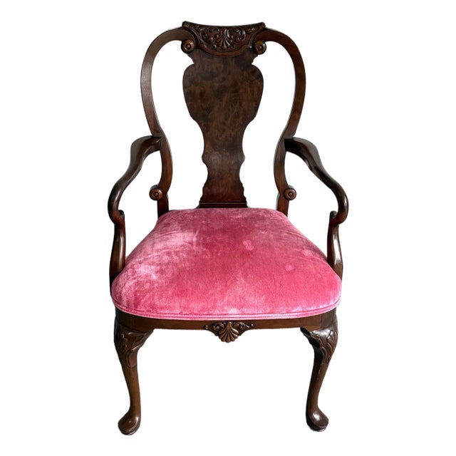 Antique Burlwood Side Chair W/ Pink Velvet Seat For Sale
