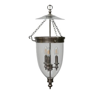 English Midcentury Nickel Bell Lantern With Glass Dome and Three Lights For Sale