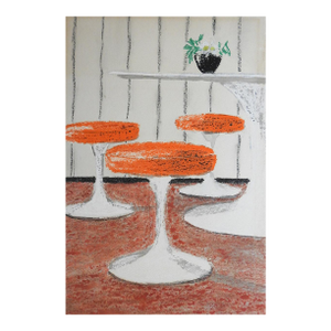 Mid 20th Century Interior Painting of Saarinen Tulip Table and Stools