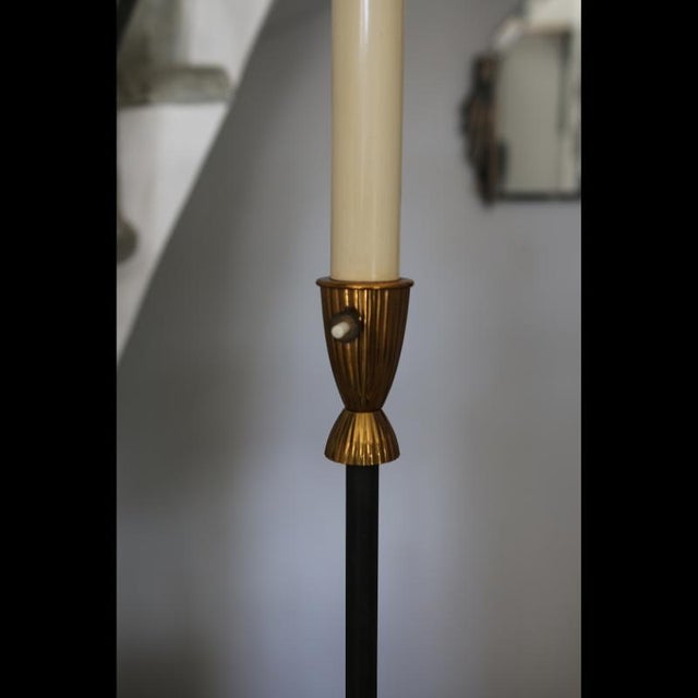 Large Vintage French Art Deco Floor Lamp in Metal and Opaline Glass, France, 1920 For Sale - Image 9 of 12