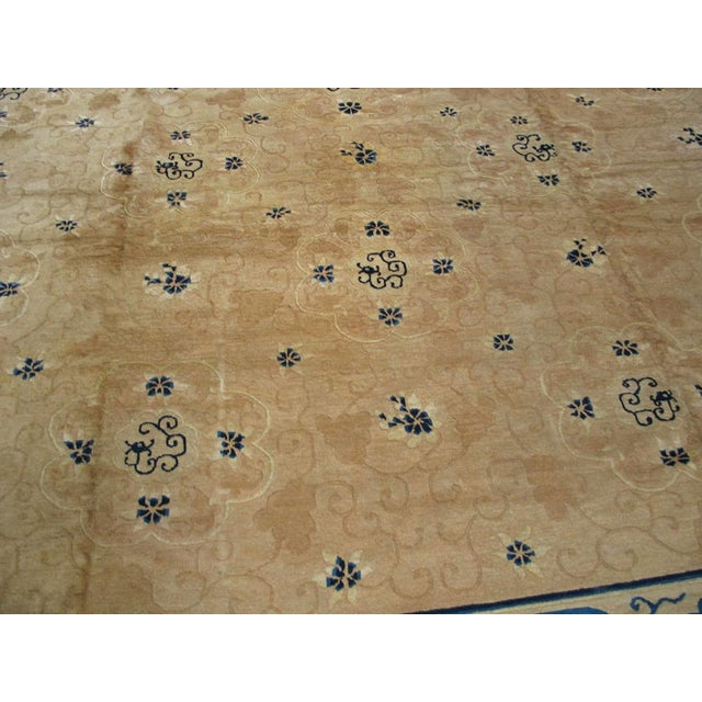 Late 19th Century 1890s Tan Champagne Dragon Medallion Antique Chinese Peking Rug 12'2" X 13'8" Handknotted Wool Carpet For Sale - Image 5 of 6