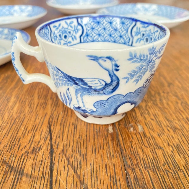 Antique Wood & Sons "Yuan" Pattern Blue and White Transferware Coffee & Tea Set - Mixed Demitasse and Teacup 9 pcs For Sale - Image 14 of 16
