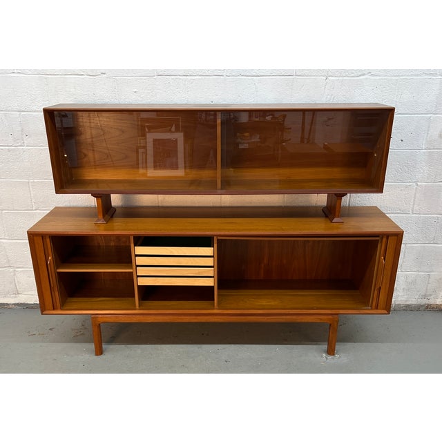 Danish Mid-Century Modern Teak Server W/ Glass Top Hutch For Sale - Image 11 of 18