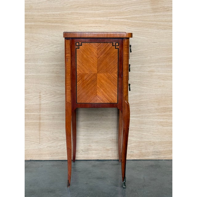 Antique Louis XV French Marquetry Marble Top Nightstands, Set of 2 For Sale - Image 9 of 15