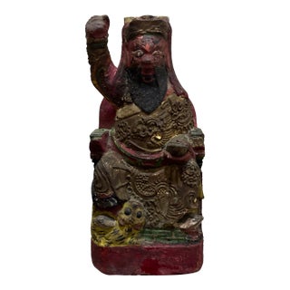Antique 19th Century Chinese Carved Wood Seated Guardian Figure For Sale