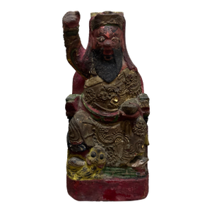 Antique 19th Century Chinese Carved Wood Seated Guardian Figure