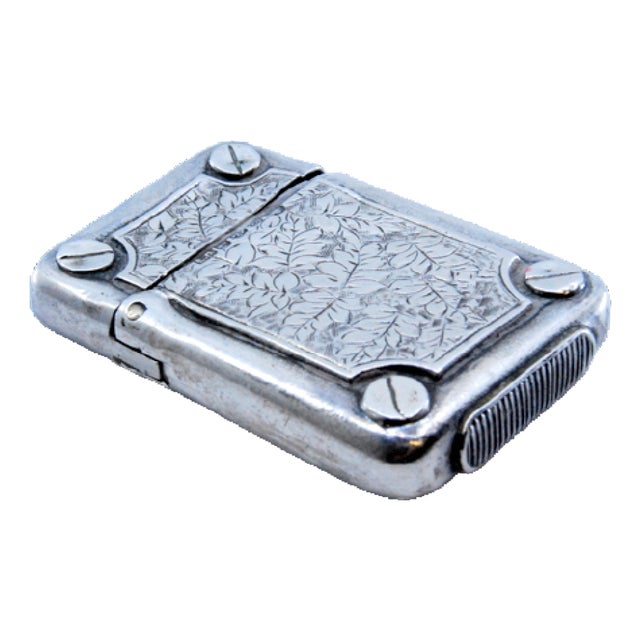 Silver Matchbox with Engraved Plant Motifs and Hinged Lid For Sale