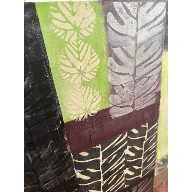 Original Abstract Wall Art With Monstera Leaves on a 5ft X 4 Ft Canvas For Sale - Image 11 of 11