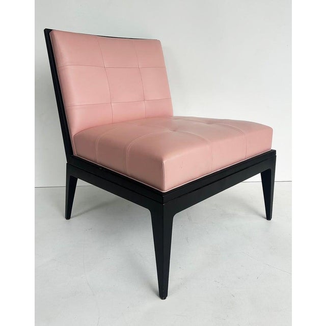 Magni Home Plaza Slipper Lounge Chairs, Pink Lambskin Upholstery, Ebonized Wood Finish For Sale - Image 4 of 16