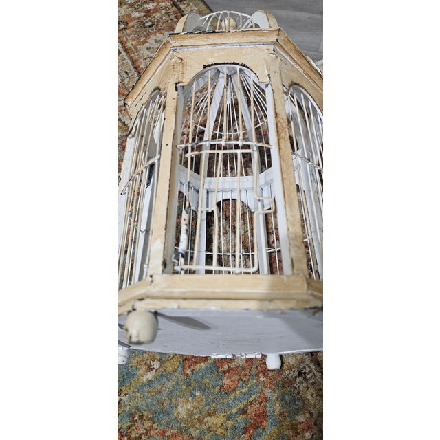 Cream Gorgeous Vintage Wire and Wood Hand-Crafted Birdcage For Sale - Image 8 of 8