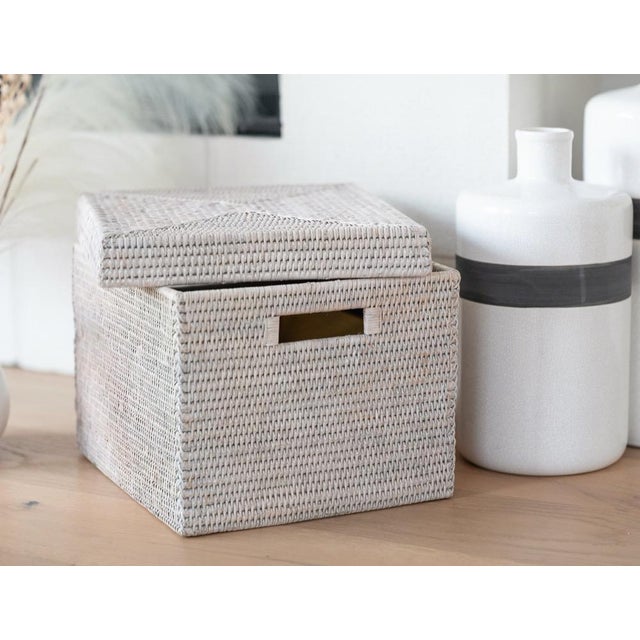 2020s Artifacts Rattan Letter File Storage Box with Lid in White Wash For Sale - Image 5 of 8
