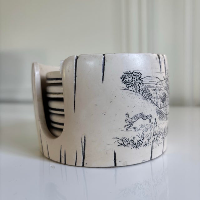 Mid 20th Century Comoys of London Set of English Sporting Scrimshaw Faux Whale Bone Ivory Coasters For Sale - Image 12 of 12