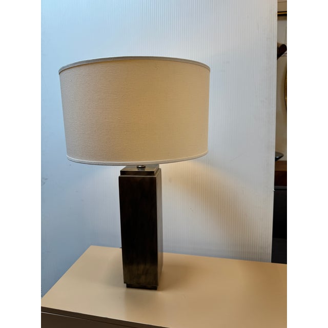 Restoration Hardware Bronze Column Table Lamps, Pair For Sale - Image 10 of 15