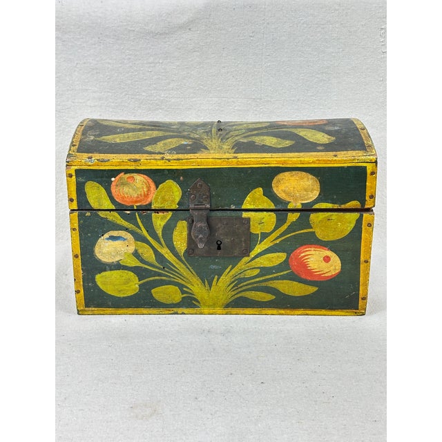 Mid 19th Century Antique French 19th Century Hand Painted Polychrome Trunk For Sale - Image 5 of 12