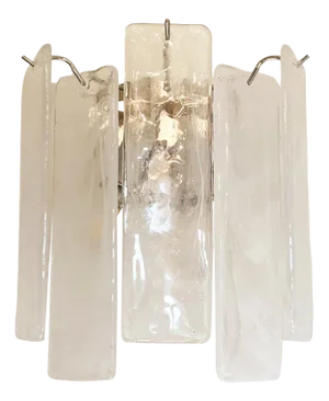 Venied-White Alabaster Strips Listelli Murano Glass Wall Sconce