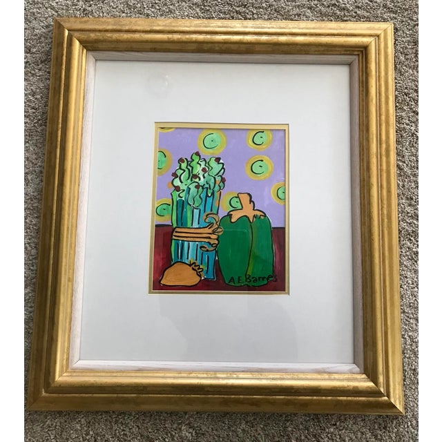 1990s Bell Pepper and Celery Still Life Acrylic Painting by A. E. Barnes, Framed For Sale In Detroit - Image 6 of 9