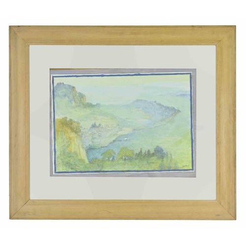 Giovanni Gromo, Landscape, 1980s, Watercolor and Pastel on Cardboard For Sale - Image 4 of 4