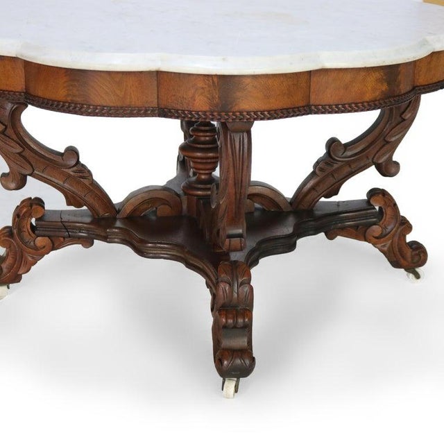 Victorian Antique Berkey and Gay School Victorian Carved Mahogany & Rosewood Table C1880 For Sale - Image 3 of 13