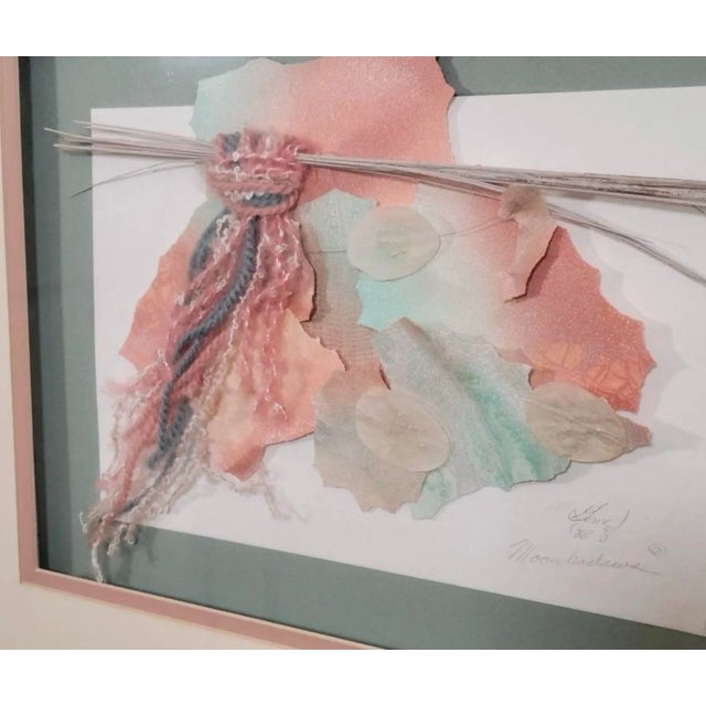 Original signed and dated 1988 mixed media artwork titled Moonshadows. This dimensional collage features layered handmade...