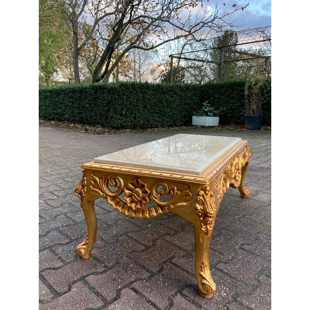 1970s Italian Baroque Gold Beech Marble Coffee Table For Sale - Image 9 of 12