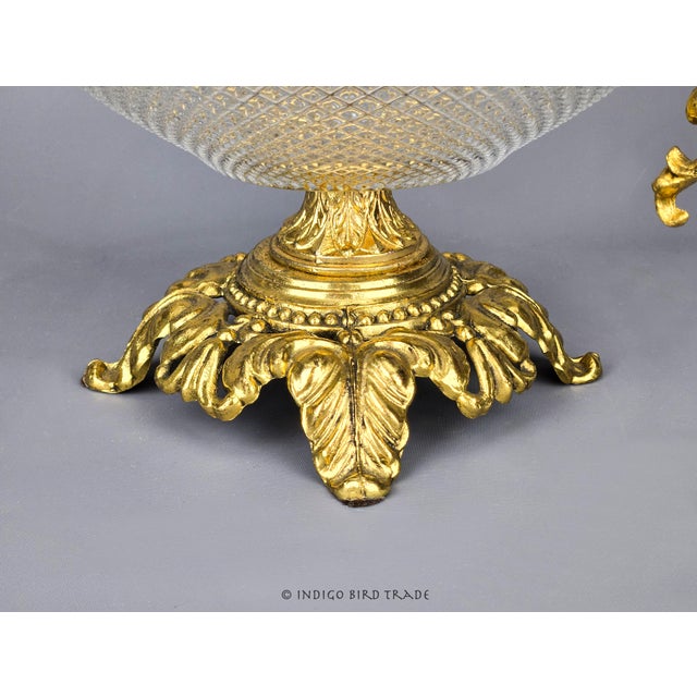 19th Century Antique French Gilt Filigree Metal and Crystal Cut Compote With Handles For Sale - Image 5 of 9