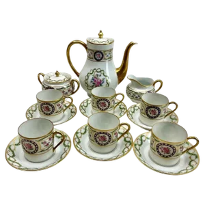 French Porcelain Teaservice, 1936, Set of 9