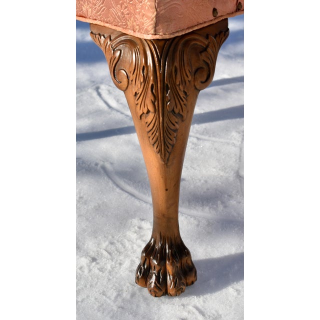 Italian Antique Pair of Carved Walnut Italian Style Arm Chairs W/Claw Foot For Sale - Image 3 of 11