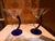 Rare Libbey Bravaura blown glass martini glasses with distinctive curved cobalt blue stem.
