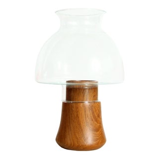 Vintage Mid Century Modern Solid Teak Hurricane Candle Holder For Sale
