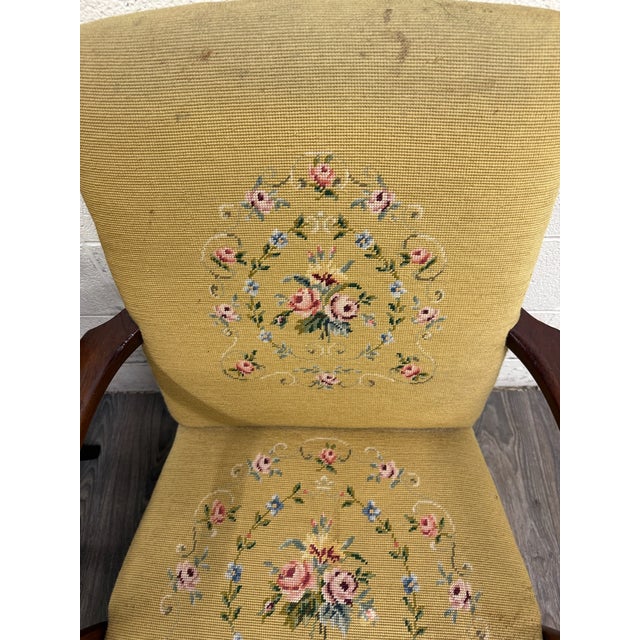 Vintage Mid Century Modern MCM Needlepoint Armchairs - Pair For Sale - Image 4 of 13